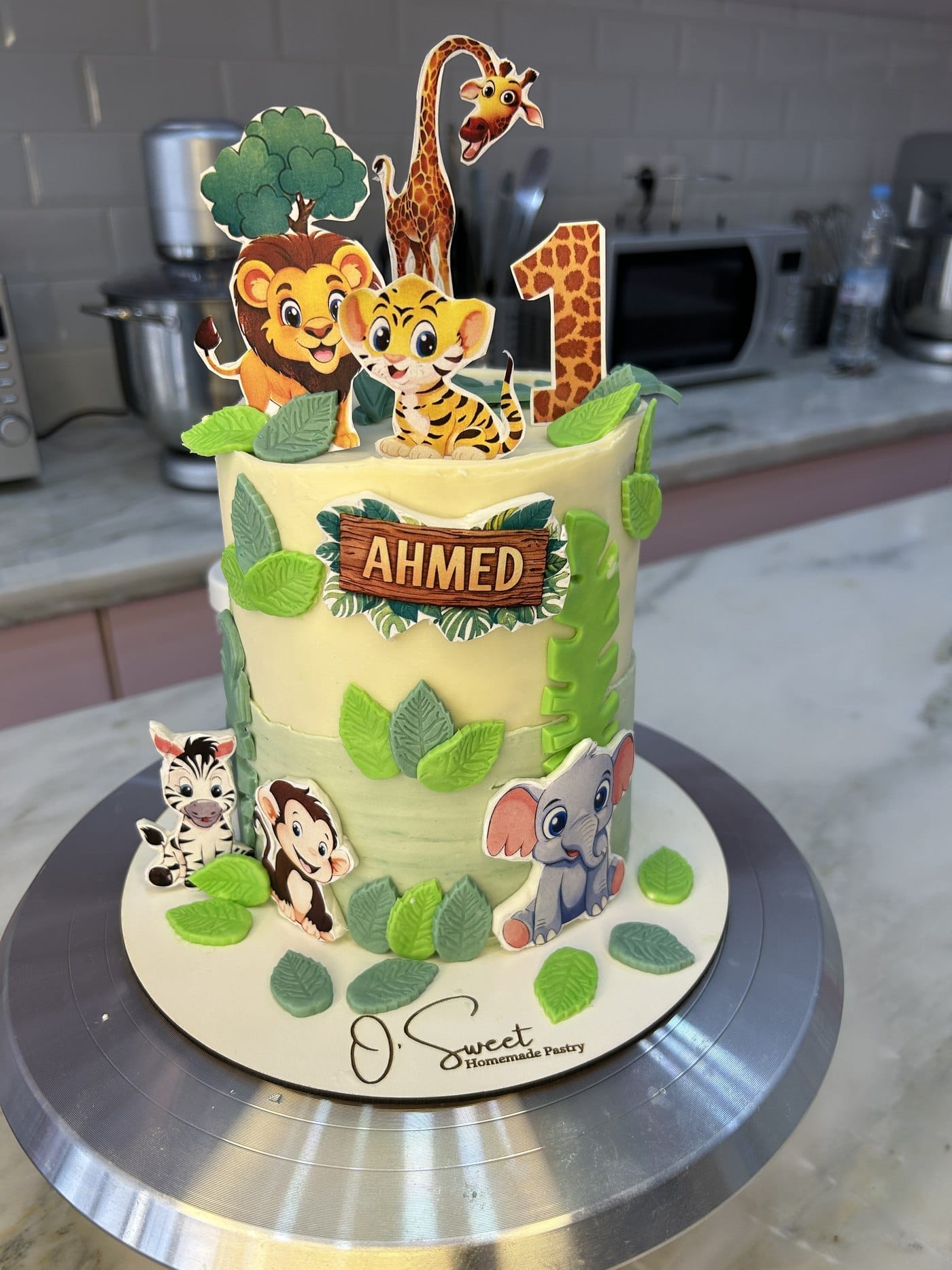 Cake design safari jungle premier anniversaire d'Ahmed